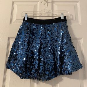 Navy Blue Sequin Skater Skirt